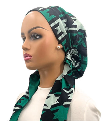 Ahead IT8035 Black Green Bold Houndstooth Israeli Style Long Tails Pre-Tied Bandanna Myselflingerie.com